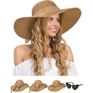 Sun Hats for Women, Wide Brim Floppy Beach Straw Hat‎ for Summer Travel Vacation